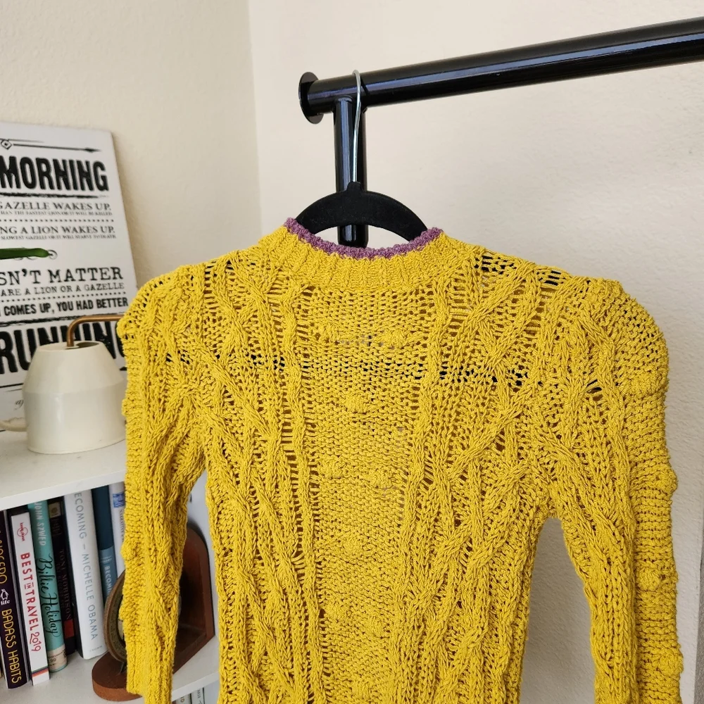 Zara Kids Long Sleeve Chunky Cable Knit Sweater Yellow and Purple - Picture 3 of 4